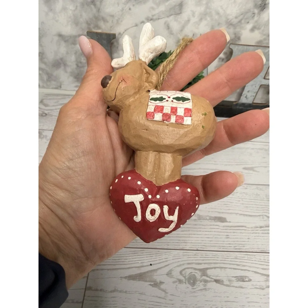 Vintage Midwest Eddie Walker Hanging Ornament Noel and Joy Reindeers Set‎ of Two